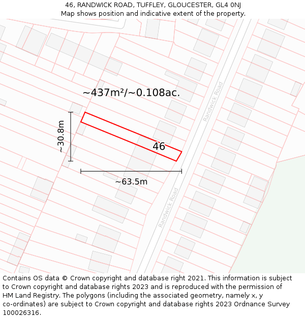 46, RANDWICK ROAD, TUFFLEY, GLOUCESTER, GL4 0NJ: Plot and title map