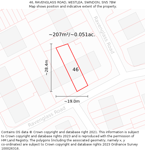 46, RAVENGLASS ROAD, WESTLEA, SWINDON, SN5 7BW: Plot and title map