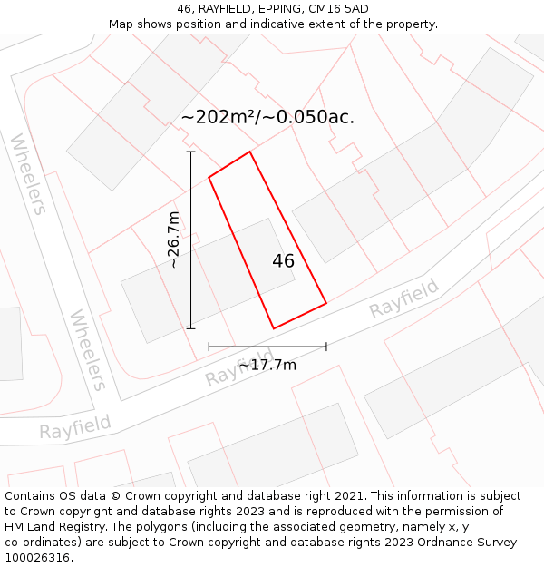 46, RAYFIELD, EPPING, CM16 5AD: Plot and title map