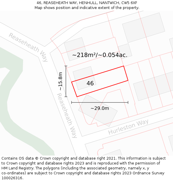 46, REASEHEATH WAY, HENHULL, NANTWICH, CW5 6XF: Plot and title map