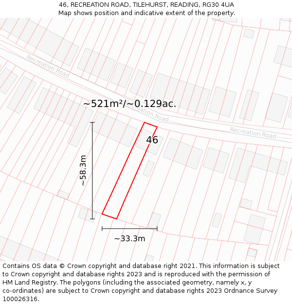 46, RECREATION ROAD, TILEHURST, READING, RG30 4UA: Plot and title map