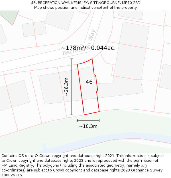 46, RECREATION WAY, KEMSLEY, SITTINGBOURNE, ME10 2RD: Plot and title map