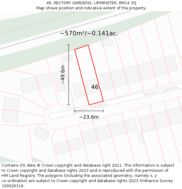 46, RECTORY GARDENS, UPMINSTER, RM14 3YJ: Plot and title map