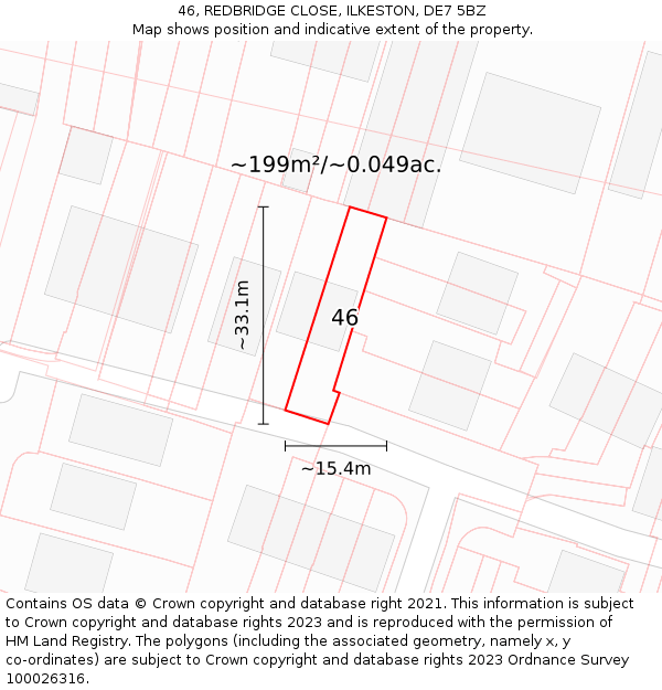 46, REDBRIDGE CLOSE, ILKESTON, DE7 5BZ: Plot and title map