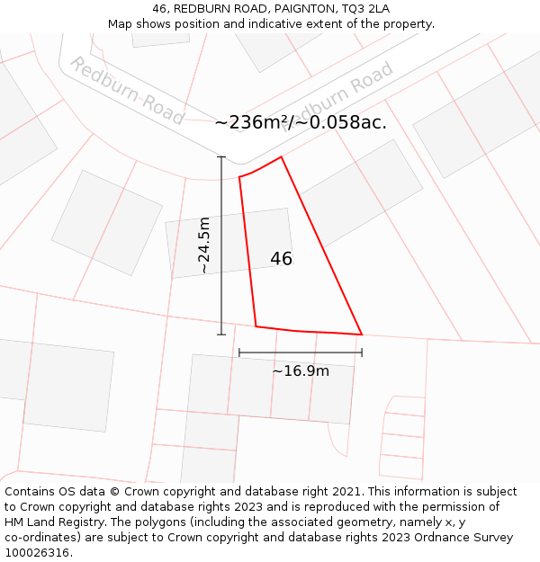 46, REDBURN ROAD, PAIGNTON, TQ3 2LA: Plot and title map