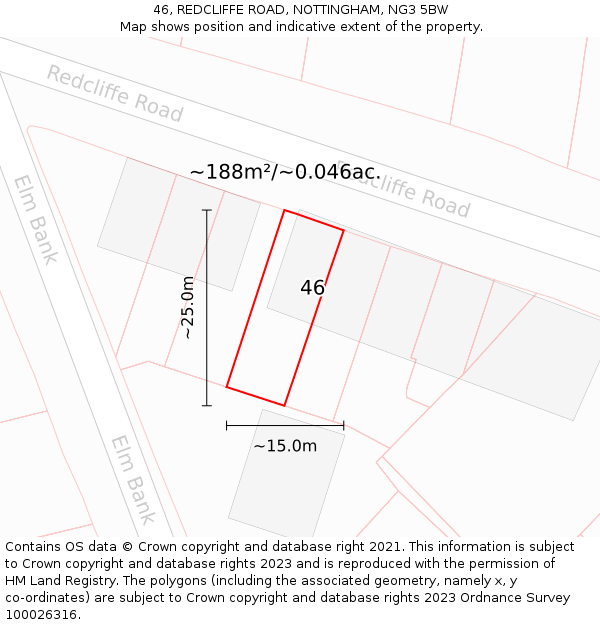 46, REDCLIFFE ROAD, NOTTINGHAM, NG3 5BW: Plot and title map