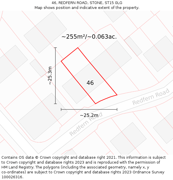 46, REDFERN ROAD, STONE, ST15 0LG: Plot and title map
