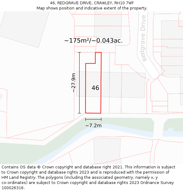 46, REDGRAVE DRIVE, CRAWLEY, RH10 7WF: Plot and title map