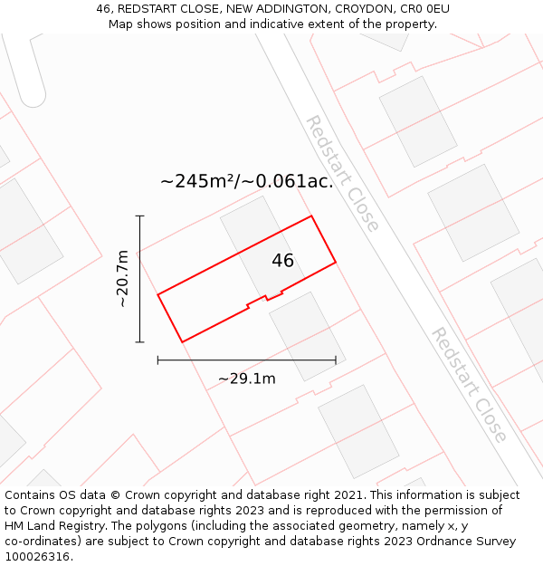 46, REDSTART CLOSE, NEW ADDINGTON, CROYDON, CR0 0EU: Plot and title map