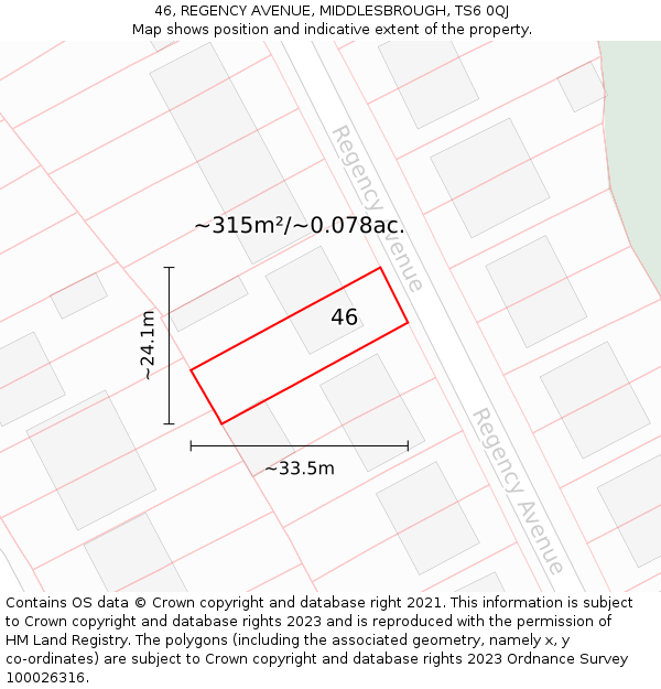 46, REGENCY AVENUE, MIDDLESBROUGH, TS6 0QJ: Plot and title map
