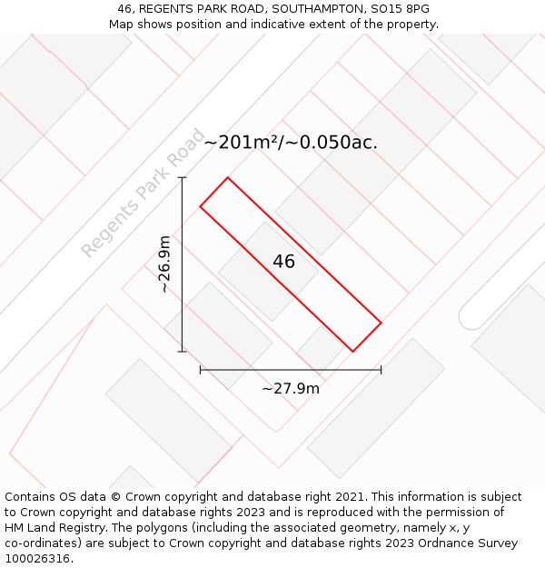 46, REGENTS PARK ROAD, SOUTHAMPTON, SO15 8PG: Plot and title map