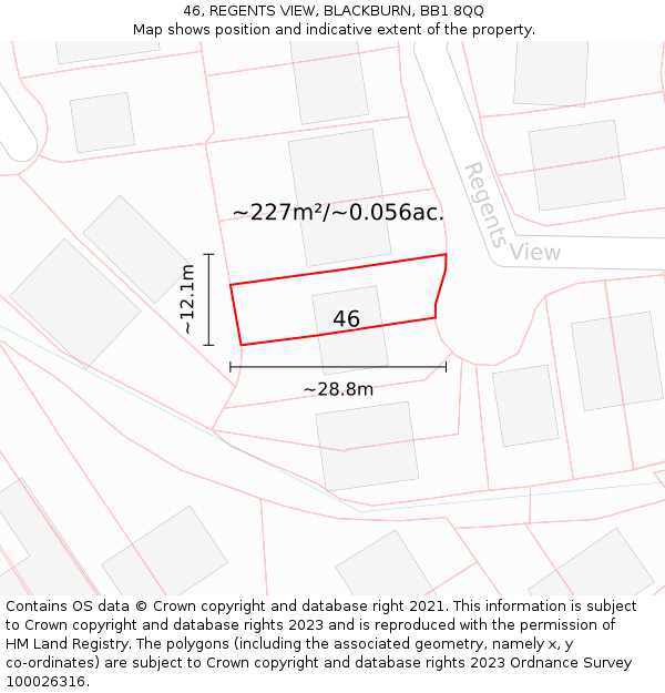 46, REGENTS VIEW, BLACKBURN, BB1 8QQ: Plot and title map