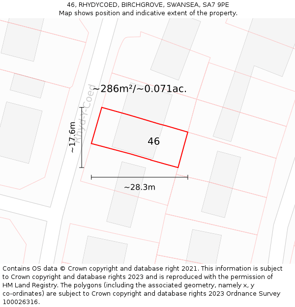 46, RHYDYCOED, BIRCHGROVE, SWANSEA, SA7 9PE: Plot and title map