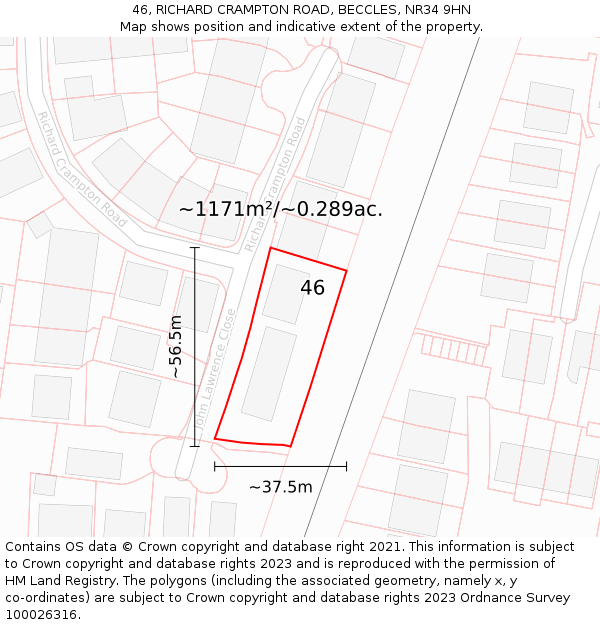 46, RICHARD CRAMPTON ROAD, BECCLES, NR34 9HN: Plot and title map