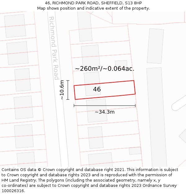 46, RICHMOND PARK ROAD, SHEFFIELD, S13 8HP: Plot and title map