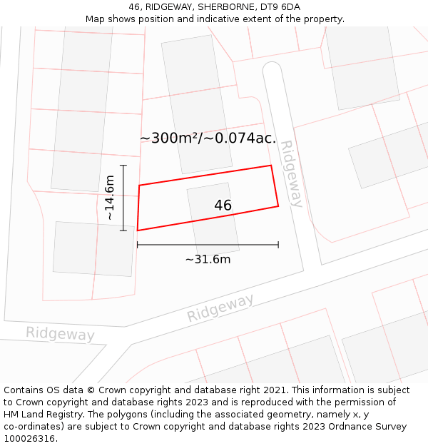 46, RIDGEWAY, SHERBORNE, DT9 6DA: Plot and title map