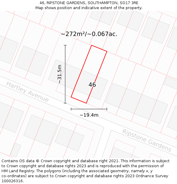 46, RIPSTONE GARDENS, SOUTHAMPTON, SO17 3RE: Plot and title map