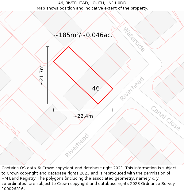 46, RIVERHEAD, LOUTH, LN11 0DD: Plot and title map