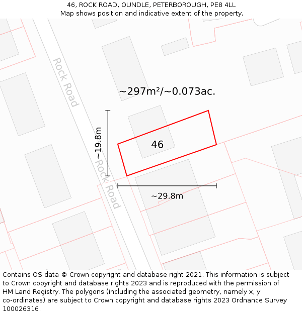 46, ROCK ROAD, OUNDLE, PETERBOROUGH, PE8 4LL: Plot and title map