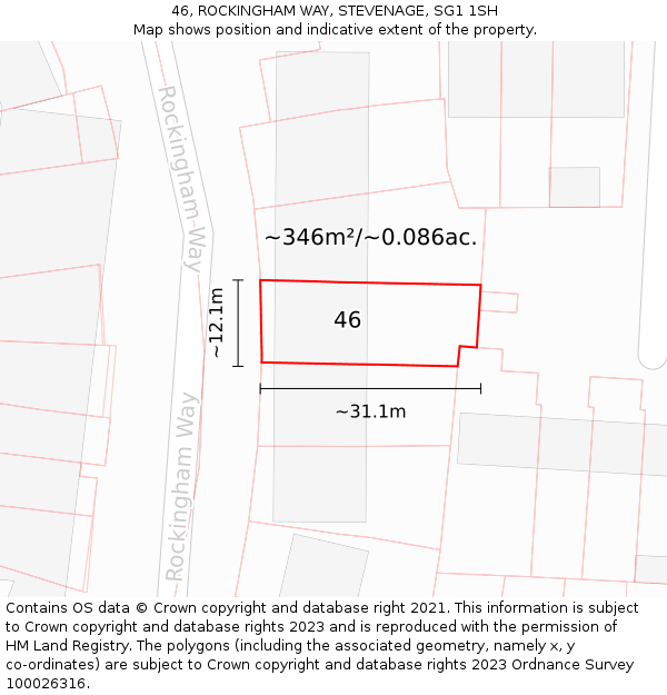46, ROCKINGHAM WAY, STEVENAGE, SG1 1SH: Plot and title map