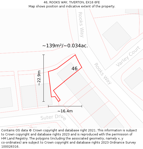 46, ROOKS WAY, TIVERTON, EX16 6FE: Plot and title map