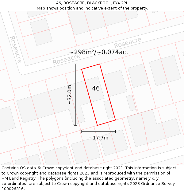 46, ROSEACRE, BLACKPOOL, FY4 2PL: Plot and title map