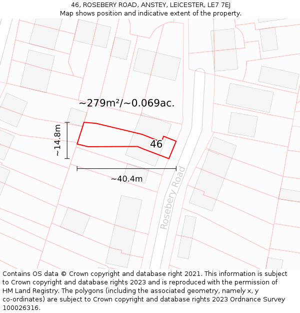46, ROSEBERY ROAD, ANSTEY, LEICESTER, LE7 7EJ: Plot and title map