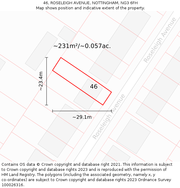 46, ROSELEIGH AVENUE, NOTTINGHAM, NG3 6FH: Plot and title map