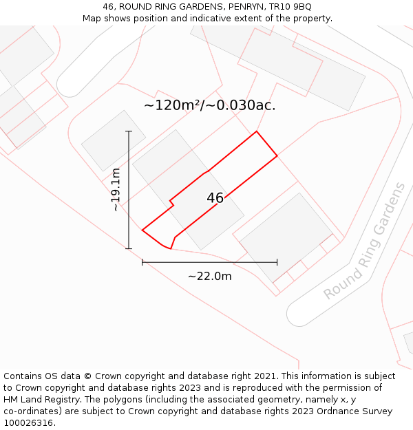 46, ROUND RING GARDENS, PENRYN, TR10 9BQ: Plot and title map