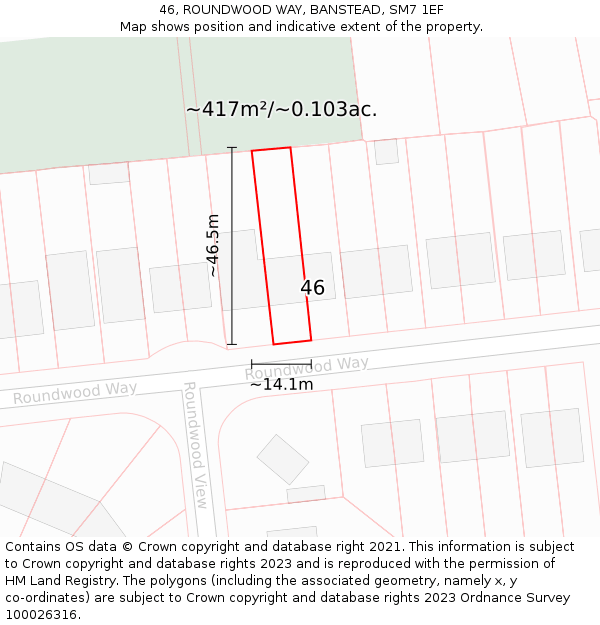 46, ROUNDWOOD WAY, BANSTEAD, SM7 1EF: Plot and title map