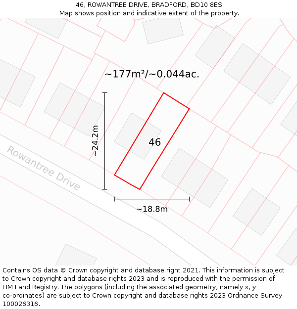 46, ROWANTREE DRIVE, BRADFORD, BD10 8ES: Plot and title map