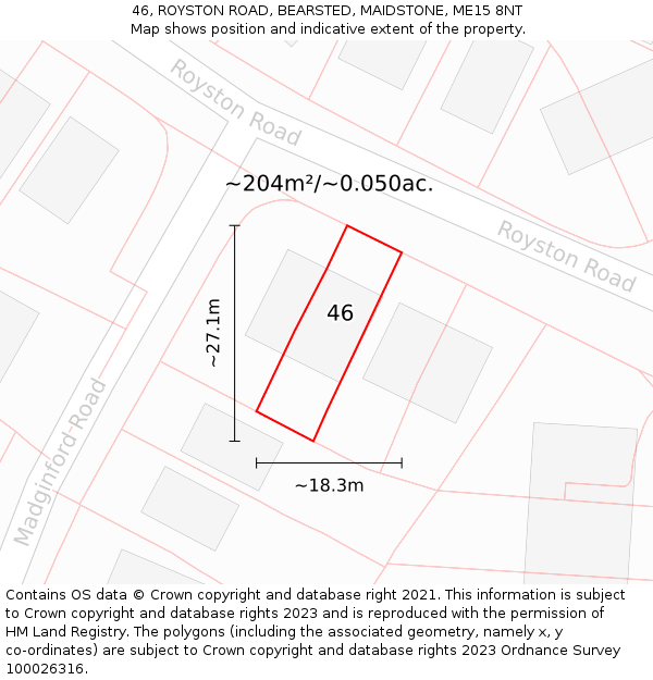 46, ROYSTON ROAD, BEARSTED, MAIDSTONE, ME15 8NT: Plot and title map