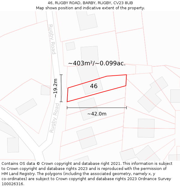 46, RUGBY ROAD, BARBY, RUGBY, CV23 8UB: Plot and title map