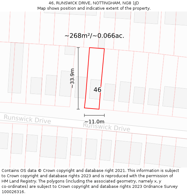 46, RUNSWICK DRIVE, NOTTINGHAM, NG8 1JD: Plot and title map