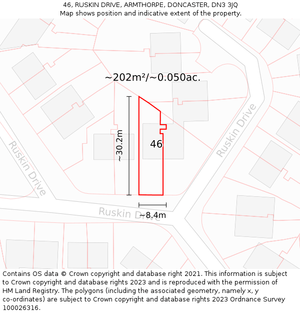 46, RUSKIN DRIVE, ARMTHORPE, DONCASTER, DN3 3JQ: Plot and title map