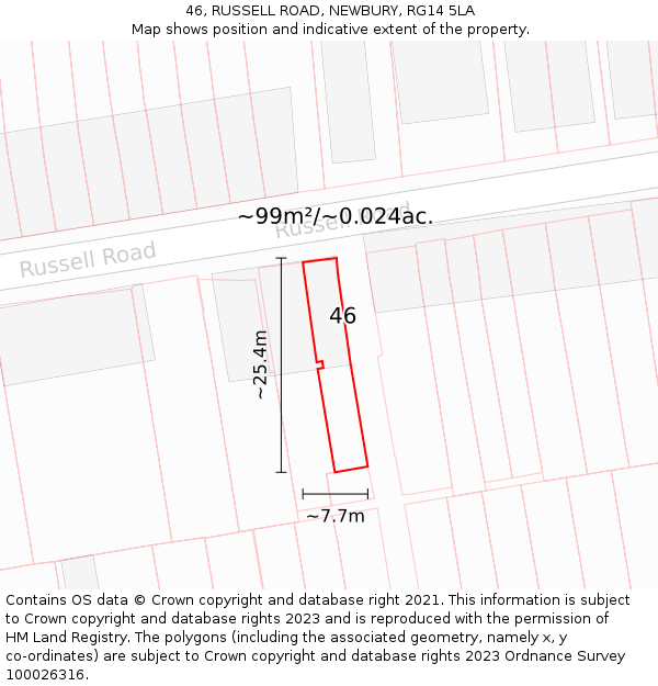46, RUSSELL ROAD, NEWBURY, RG14 5LA: Plot and title map