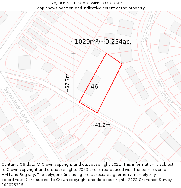 46, RUSSELL ROAD, WINSFORD, CW7 1EP: Plot and title map