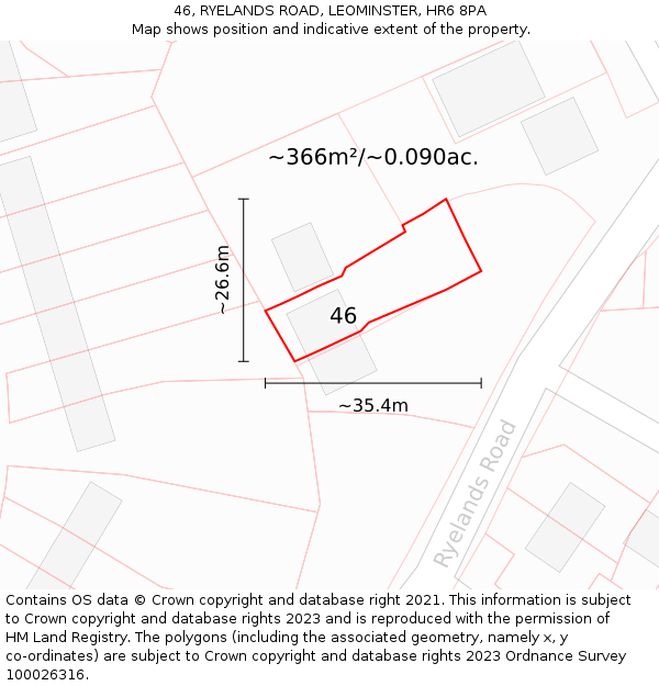 46, RYELANDS ROAD, LEOMINSTER, HR6 8PA: Plot and title map