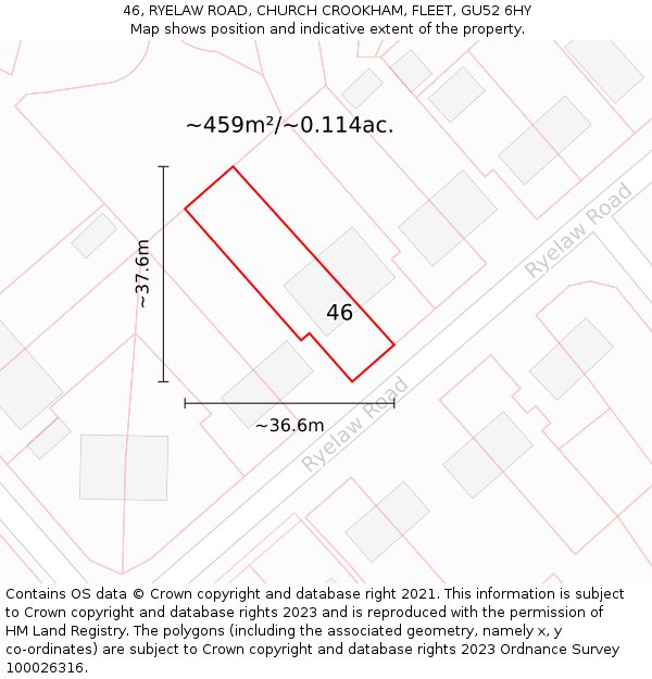 46, RYELAW ROAD, CHURCH CROOKHAM, FLEET, GU52 6HY: Plot and title map