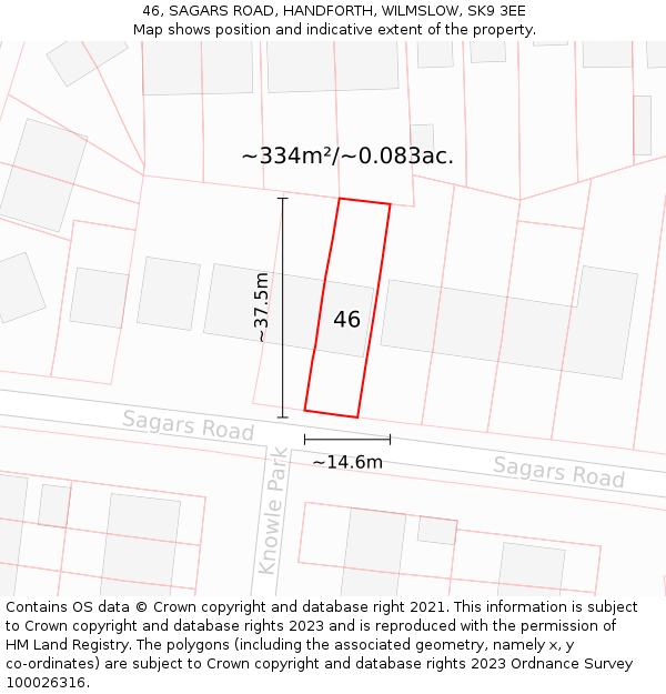 46, SAGARS ROAD, HANDFORTH, WILMSLOW, SK9 3EE: Plot and title map