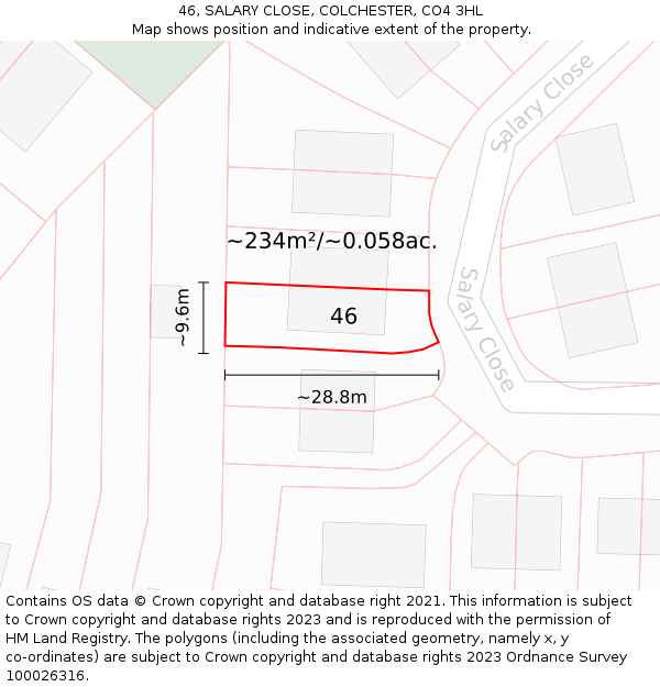 46, SALARY CLOSE, COLCHESTER, CO4 3HL: Plot and title map