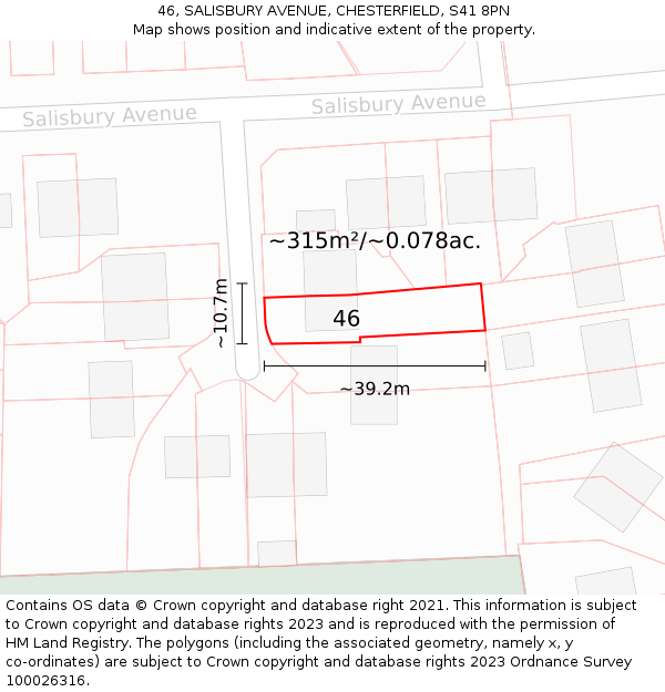 46, SALISBURY AVENUE, CHESTERFIELD, S41 8PN: Plot and title map