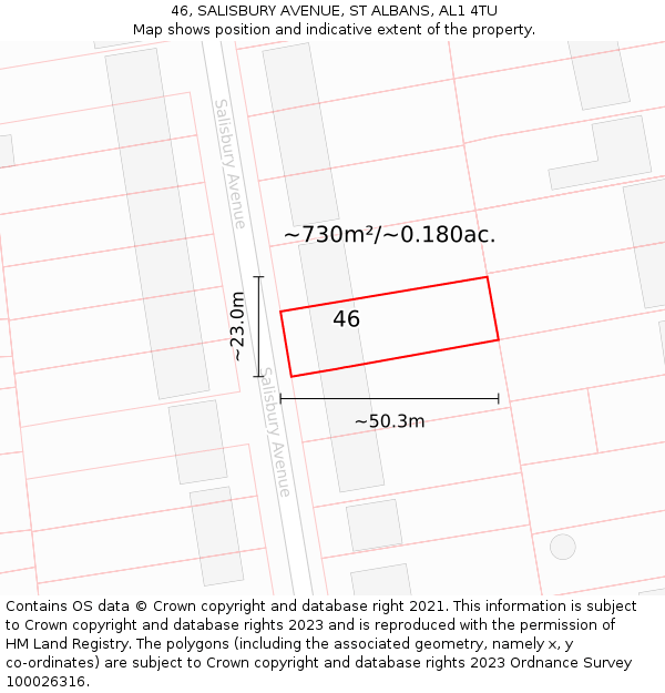 46, SALISBURY AVENUE, ST ALBANS, AL1 4TU: Plot and title map