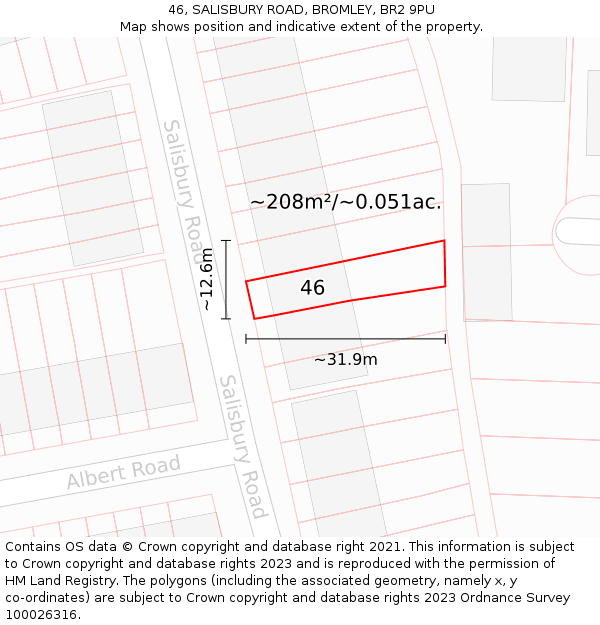 46, SALISBURY ROAD, BROMLEY, BR2 9PU: Plot and title map