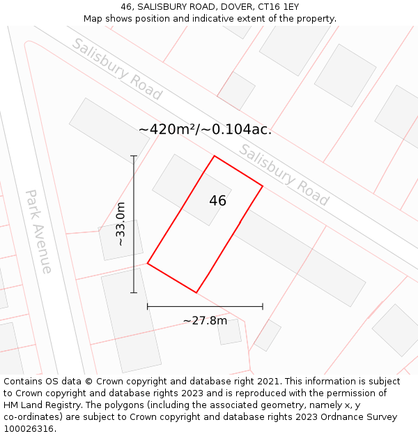 46, SALISBURY ROAD, DOVER, CT16 1EY: Plot and title map
