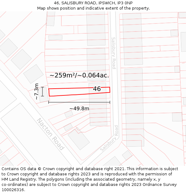 46, SALISBURY ROAD, IPSWICH, IP3 0NP: Plot and title map