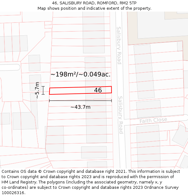 46, SALISBURY ROAD, ROMFORD, RM2 5TP: Plot and title map
