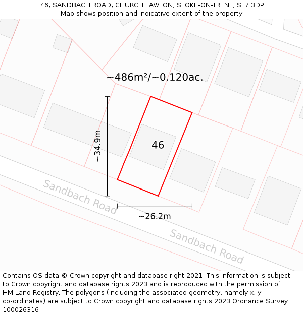 46, SANDBACH ROAD, CHURCH LAWTON, STOKE-ON-TRENT, ST7 3DP: Plot and title map