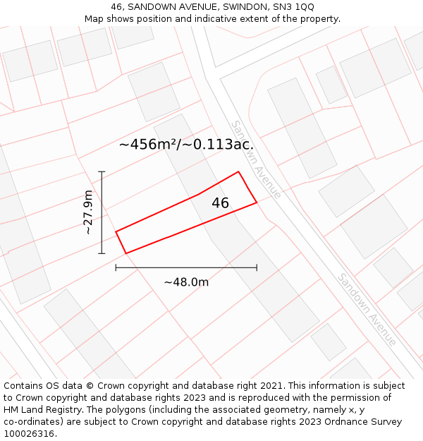 46, SANDOWN AVENUE, SWINDON, SN3 1QQ: Plot and title map