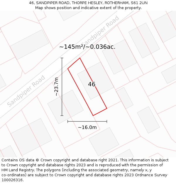 46, SANDPIPER ROAD, THORPE HESLEY, ROTHERHAM, S61 2UN: Plot and title map